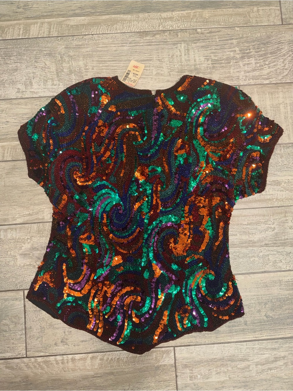 Vintage 1980 Oleg Cassini beaded silk blouse, new with tags